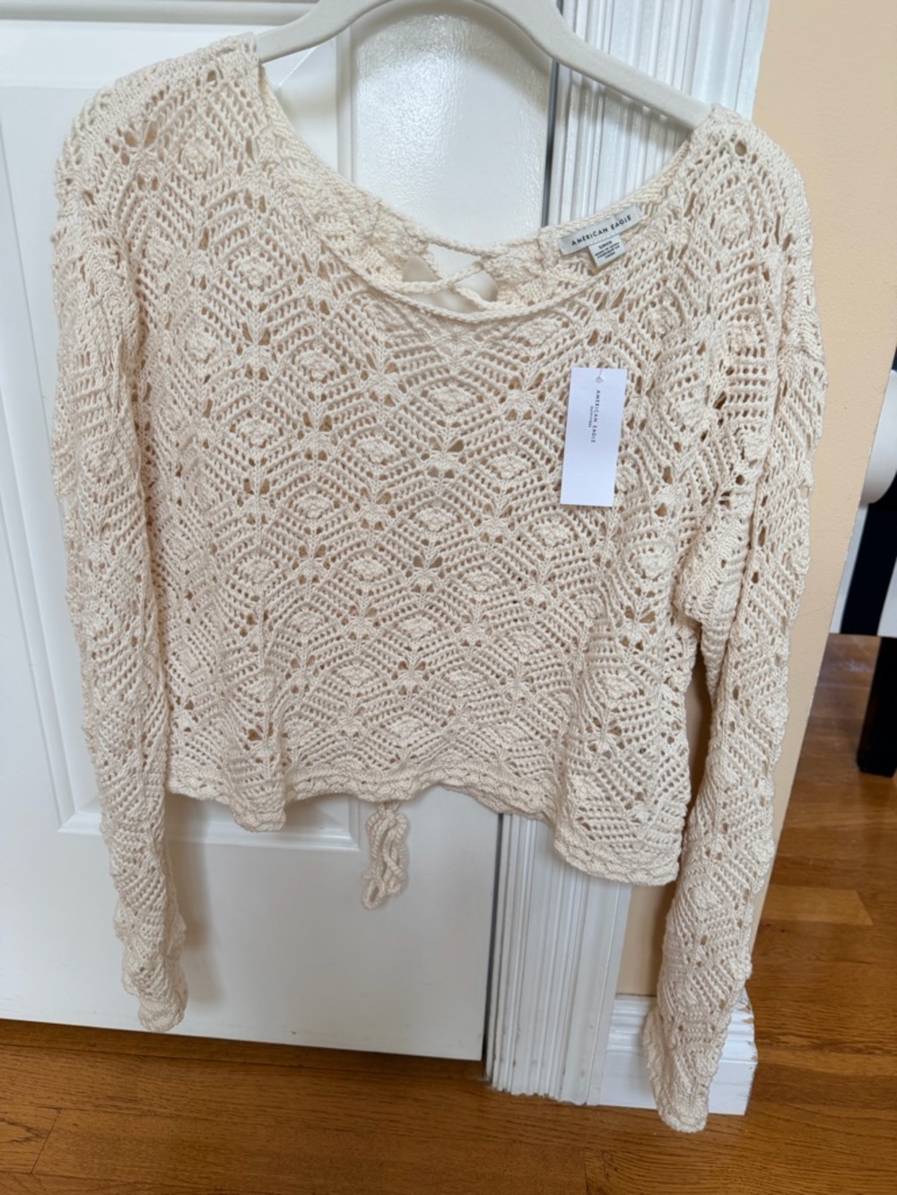 American Eagle Outfitters Open Knit Crop Sweater - Cream